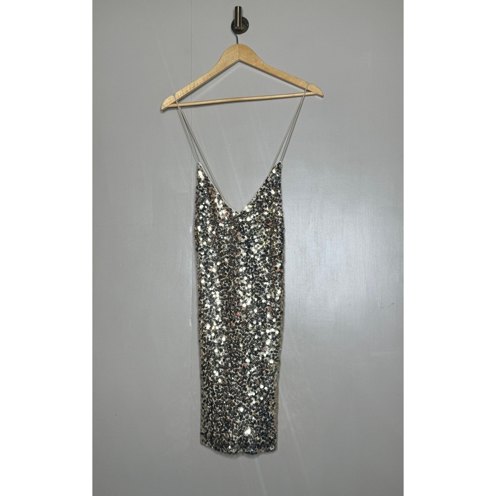 Lulus Gold Sequin Open Back Midi Dress Large Party Cocktail NYE - Picture 2 of 10